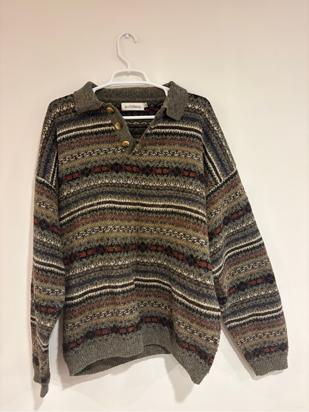 Le Château XL Unisex Fair Isle Nordic Collared Knit Sweater